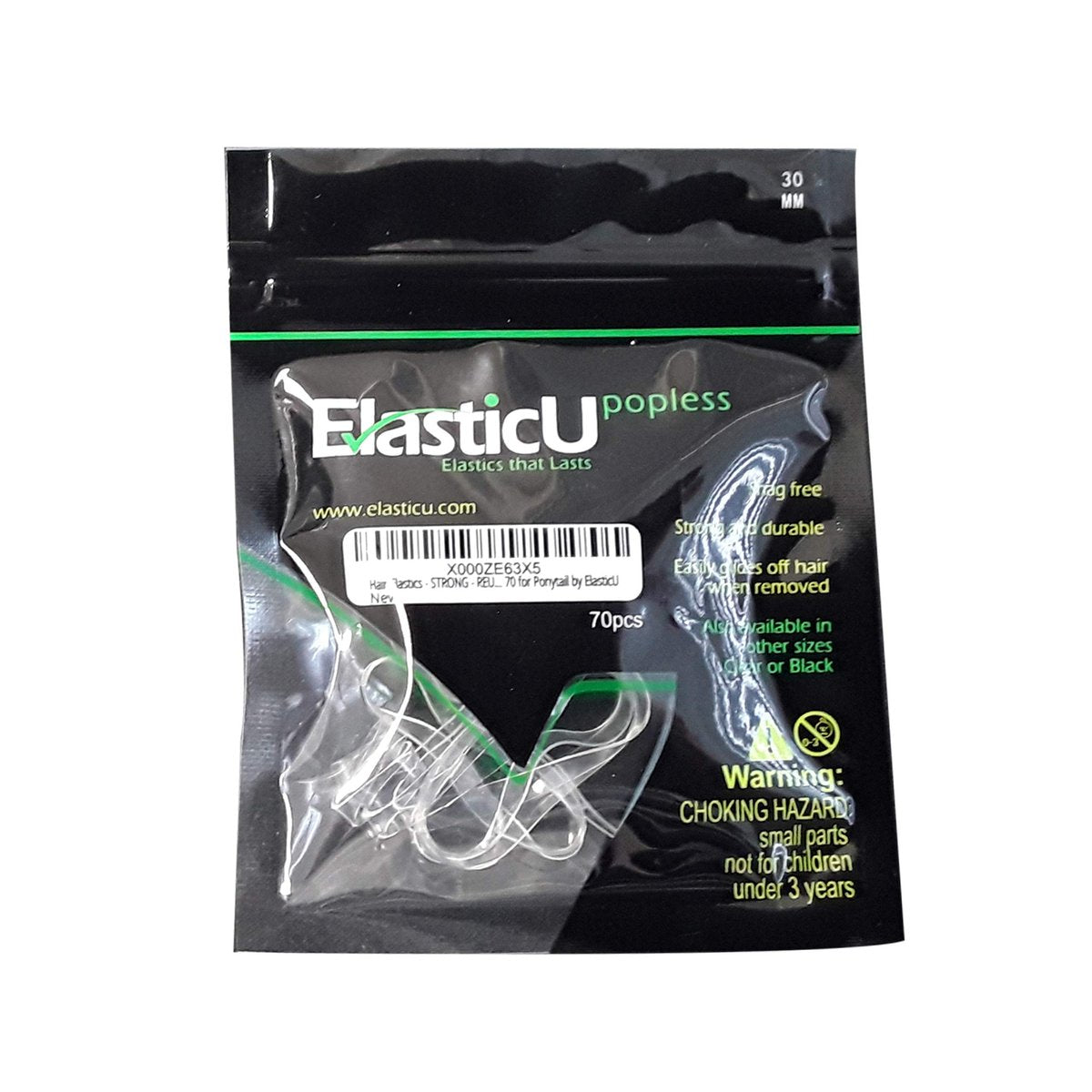 STRONG Reusable Clear Premium Polybands Hair Elastics Pack of 70 for Ponytail by ElasticU - görsel 8