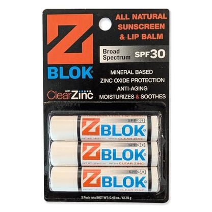 Z Blok Lip Balm & SPF 30 Sunscreen – 3-Pack, White