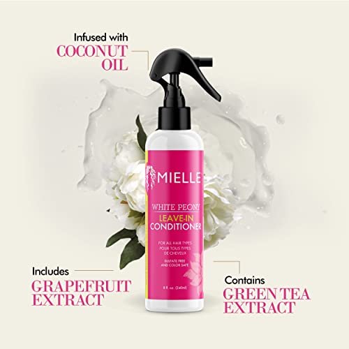 Mielle Organics White Peony Leave-In Conditioner Spray – Ultra-Moisturizing Detangler for Curly & Natural Hair, Frizz Control & Moisture Seal, Color-Safe & Sulfate-Free, 8 Fl Oz - görsel 6