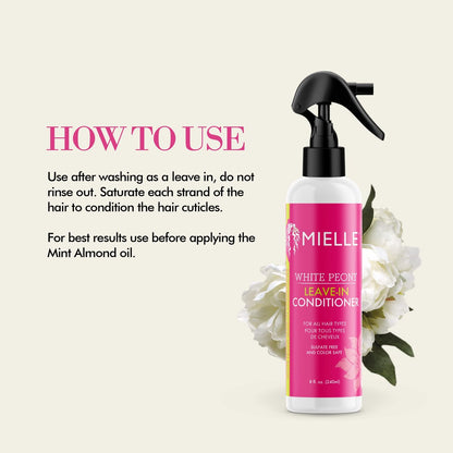 Mielle Organics White Peony Leave-In Conditioner Spray – Ultra-Moisturizing Detangler for Curly & Natural Hair, Frizz Control & Moisture Seal, Color-Safe & Sulfate-Free, 8 Fl Oz