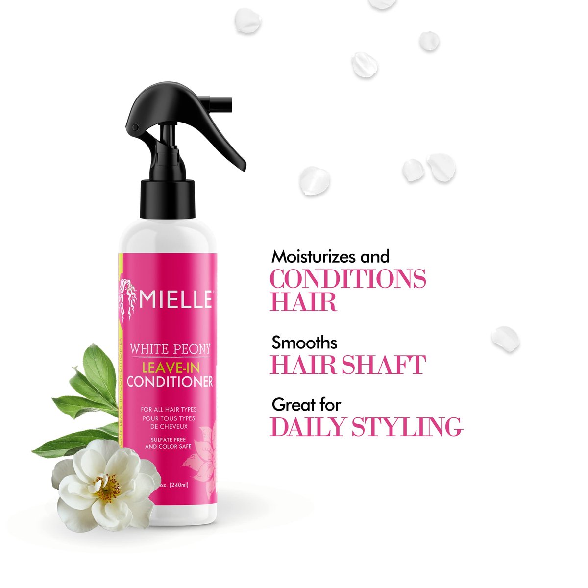 Mielle Organics White Peony Leave-In Conditioner Spray – Ultra-Moisturizing Detangler for Curly & Natural Hair, Frizz Control & Moisture Seal, Color-Safe & Sulfate-Free, 8 Fl Oz - görsel 7