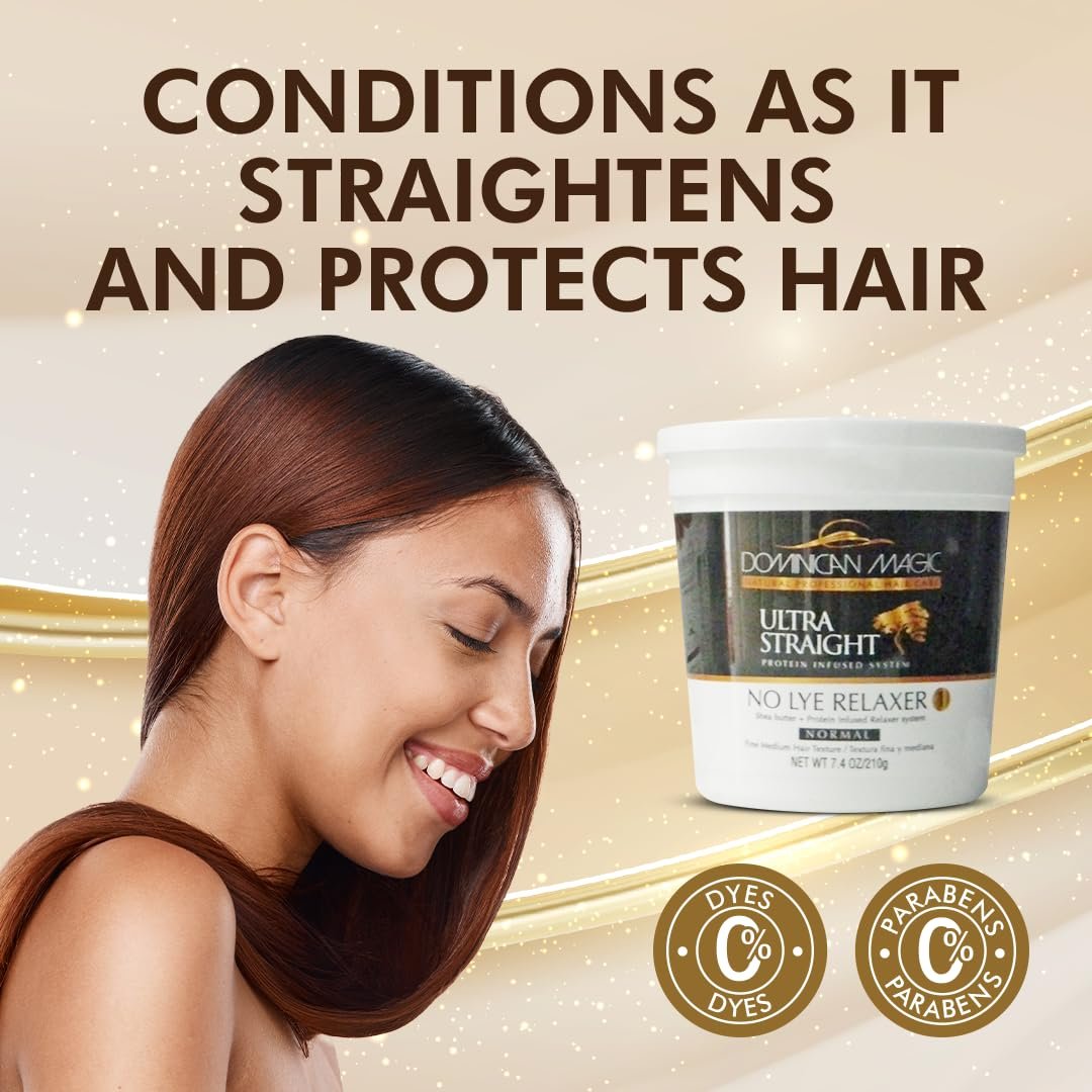 Dominican Magic Ultra Straight No Lye Hair Relaxer – Gentle Formula for Smooth, Frizz-Free, and Straight Hair – 7.4oz, Normal Strength, Professional Grade Relaxer Avelisse