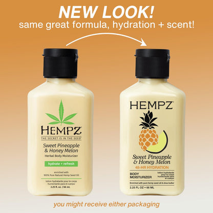 Hempz Sweet Pineapple & Honey Melon Moisturizing Body Lotion with Hemp Seed Oil, Jojoba, Vitamins A & E, 2.25 oz