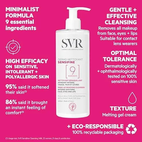 SVR Sensifine Dermo-Cleanser – Gentle Makeup Remover for Sensitive Skin, Hypoallergenic & Fragrance-Free, 13.5 fl.oz Avelisse