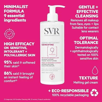 SVR Sensifine Dermo-Cleanser – Gentle Makeup Remover for Sensitive Skin, Hypoallergenic & Fragrance-Free, 13.5 fl.oz Avelisse