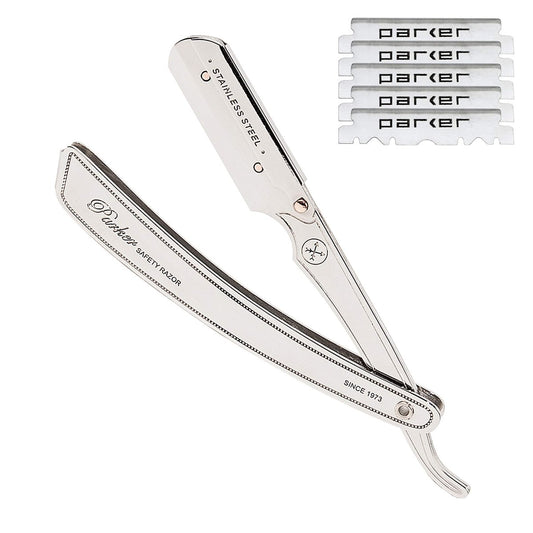 Parker SRX Straight Razor – All Stainless Steel Barber Razor with Clip-Type Blade Holder for Disposable Blades – Precision Wet Shaving Avelisse