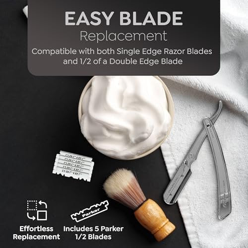 Parker SRX Straight Razor – All Stainless Steel Barber Razor with Clip-Type Blade Holder for Disposable Blades – Precision Wet Shaving Avelisse