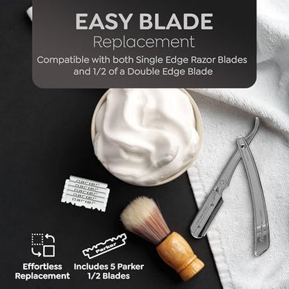 Parker SRX Straight Razor – All Stainless Steel Barber Razor with Clip-Type Blade Holder for Disposable Blades – Precision Wet Shaving Avelisse
