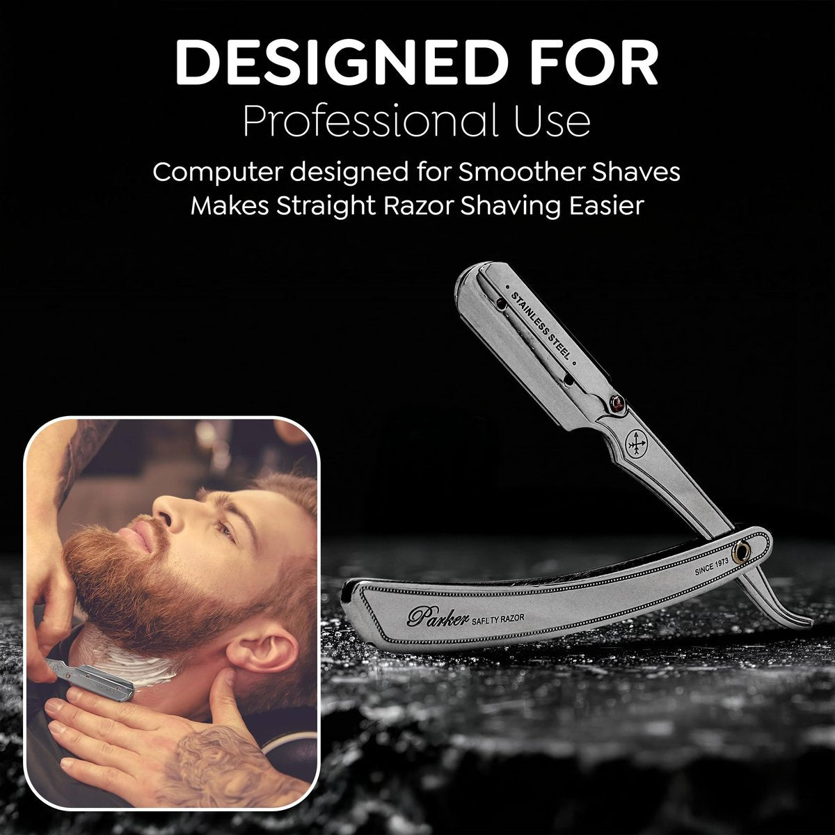 Parker SRX Straight Razor – All Stainless Steel Barber Razor with Clip-Type Blade Holder for Disposable Blades – Precision Wet Shaving Avelisse