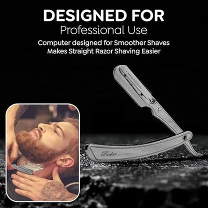 Parker SRX Straight Razor – All Stainless Steel Barber Razor with Clip-Type Blade Holder for Disposable Blades – Precision Wet Shaving Avelisse
