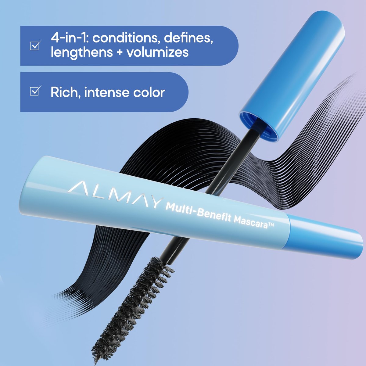 Almay Multi-Benefit Mascara, Volumizing + Lengthening, Hypoallergenic, 501 Blackest Black - görsel 4
