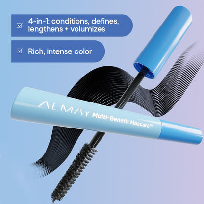 Almay Multi-Benefit Mascara, Volumizing + Lengthening, Hypoallergenic, 501 Blackest Black