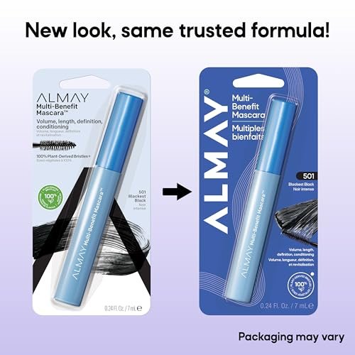 Almay Multi-Benefit Mascara, Volumizing + Lengthening, Hypoallergenic, 501 Blackest Black - görsel 9