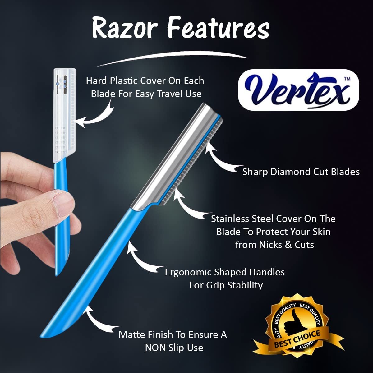 Vertex Stainless Steel Beard Shaping Razor Tool – Precision Straight Edge for Mustache & Eyebrow Grooming – Travel Razor for Men - görsel 5