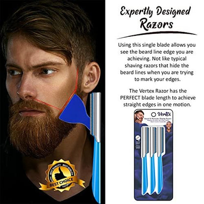 Vertex Stainless Steel Beard Shaping Razor Tool – Precision Straight Edge for Mustache & Eyebrow Grooming – Travel Razor for Men