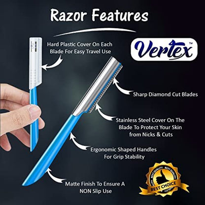 Vertex Stainless Steel Beard Shaping Razor Tool – Precision Straight Edge for Mustache & Eyebrow Grooming – Travel Razor for Men