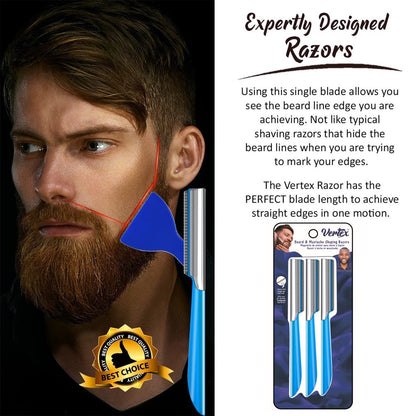 Vertex Stainless Steel Beard Shaping Razor Tool – Precision Straight Edge for Mustache & Eyebrow Grooming – Travel Razor for Men