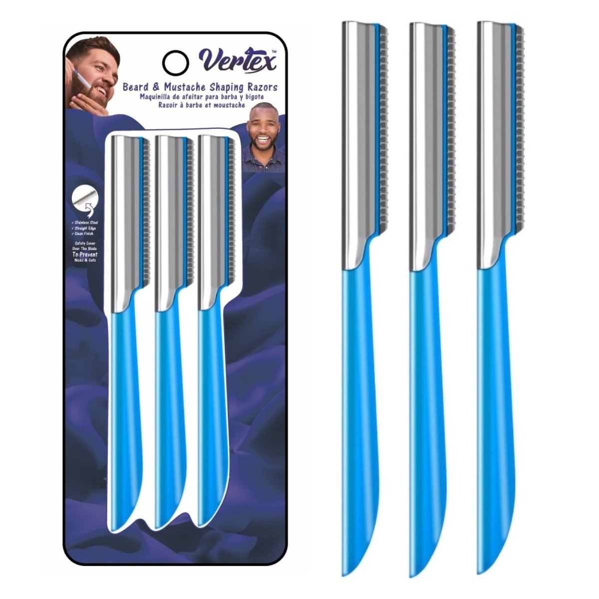 Vertex Stainless Steel Beard Shaping Razor Tool – Precision Straight Edge for Mustache & Eyebrow Grooming – Travel Razor for Men - görsel 1