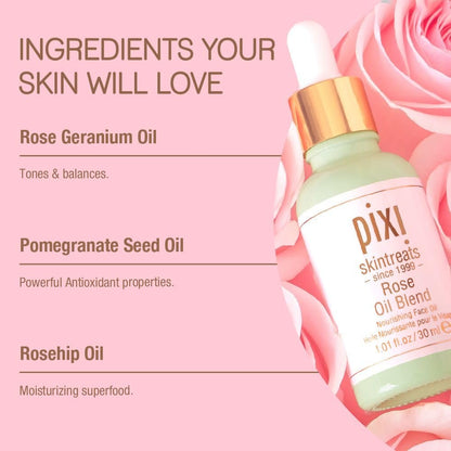 Pixi Beauty Rose Oil Blend | Nourishing Botanical Facial Serum | Youth-Preserving Oil for Radiant Skin | 1.01 Fl Oz Avelisse