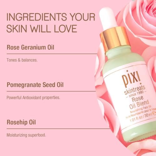 Pixi Beauty Rose Oil Blend | Nourishing Botanical Facial Serum | Youth-Preserving Oil for Radiant Skin | 1.01 Fl Oz Avelisse
