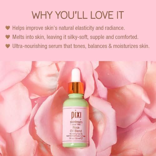 Pixi Beauty Rose Oil Blend | Nourishing Botanical Facial Serum | Youth-Preserving Oil for Radiant Skin | 1.01 Fl Oz Avelisse