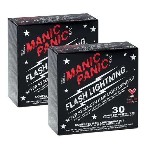 MANIC PANIC Flash Lightning Hair Bleach Kit - 2 Pack - Lift Dark Hair Up to 5 Levels to Medium or Light Blonde - Vegan & Cruelty-Free Avelisse