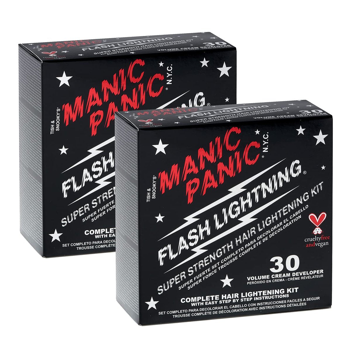 MANIC PANIC Flash Lightning Hair Bleach Kit - 2 Pack - Lift Dark Hair Up to 5 Levels to Medium or Light Blonde - Vegan & Cruelty-Free Avelisse