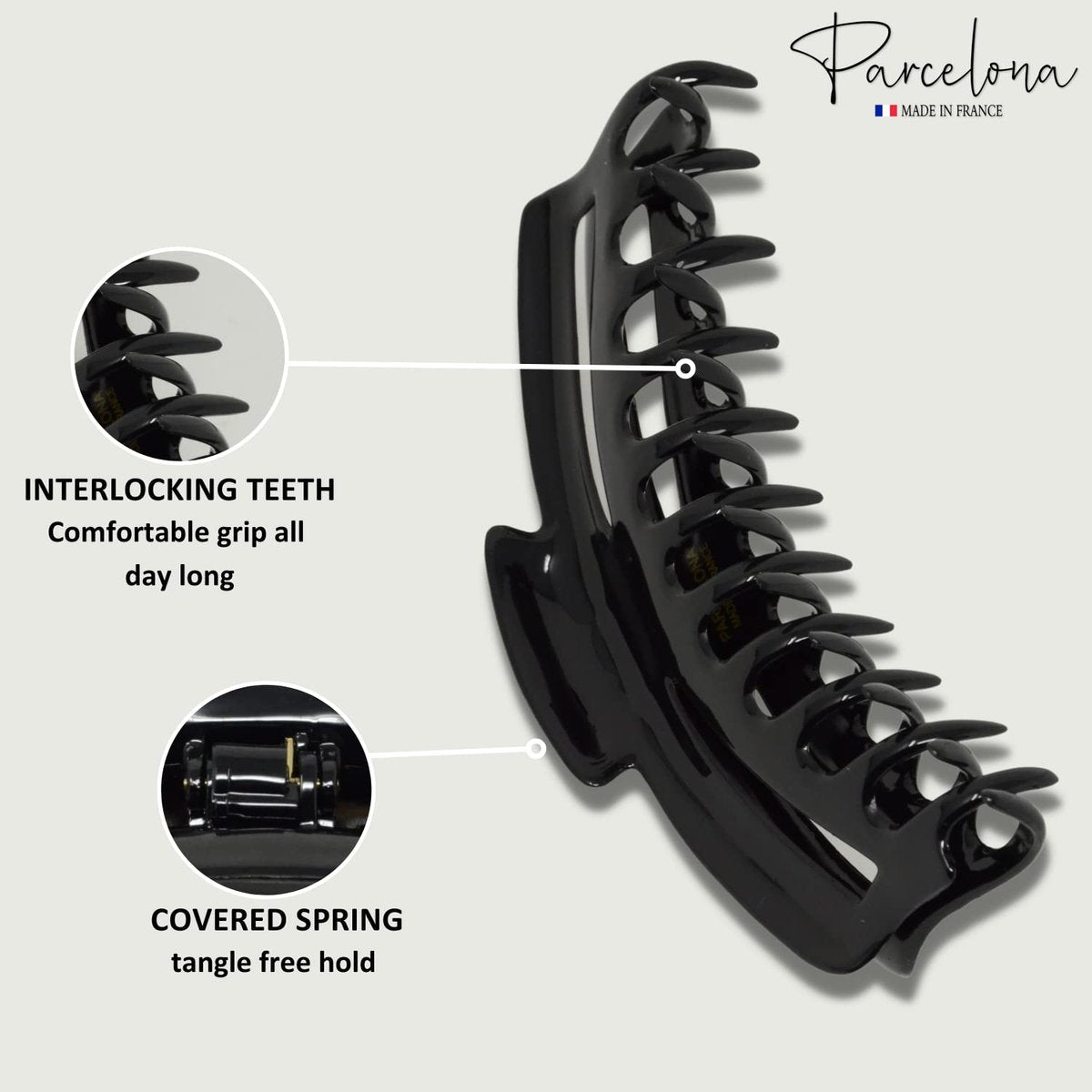Parcelona French Bend Large Jumbo 6-Inch Black Celluloid Jaw Hair Claw Clip for Women - görsel 5
