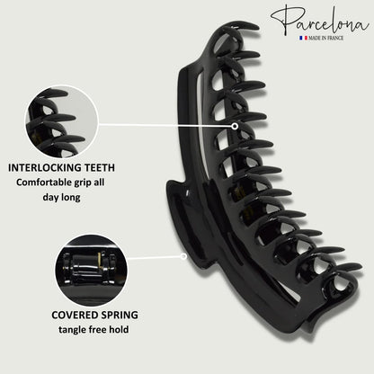 Parcelona French Bend Large Jumbo 6-Inch Black Celluloid Jaw Hair Claw Clip for Women