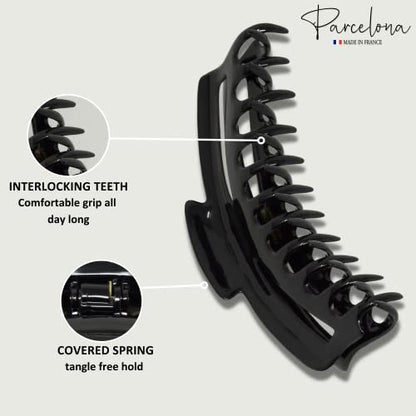 Parcelona French Bend Large Jumbo 6-Inch Black Celluloid Jaw Hair Claw Clip for Women