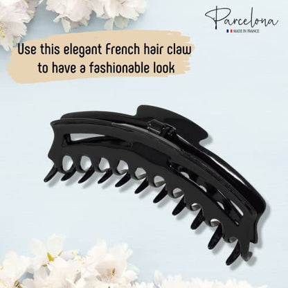 Parcelona French Bend Large Jumbo 6-Inch Black Celluloid Jaw Hair Claw Clip for Women