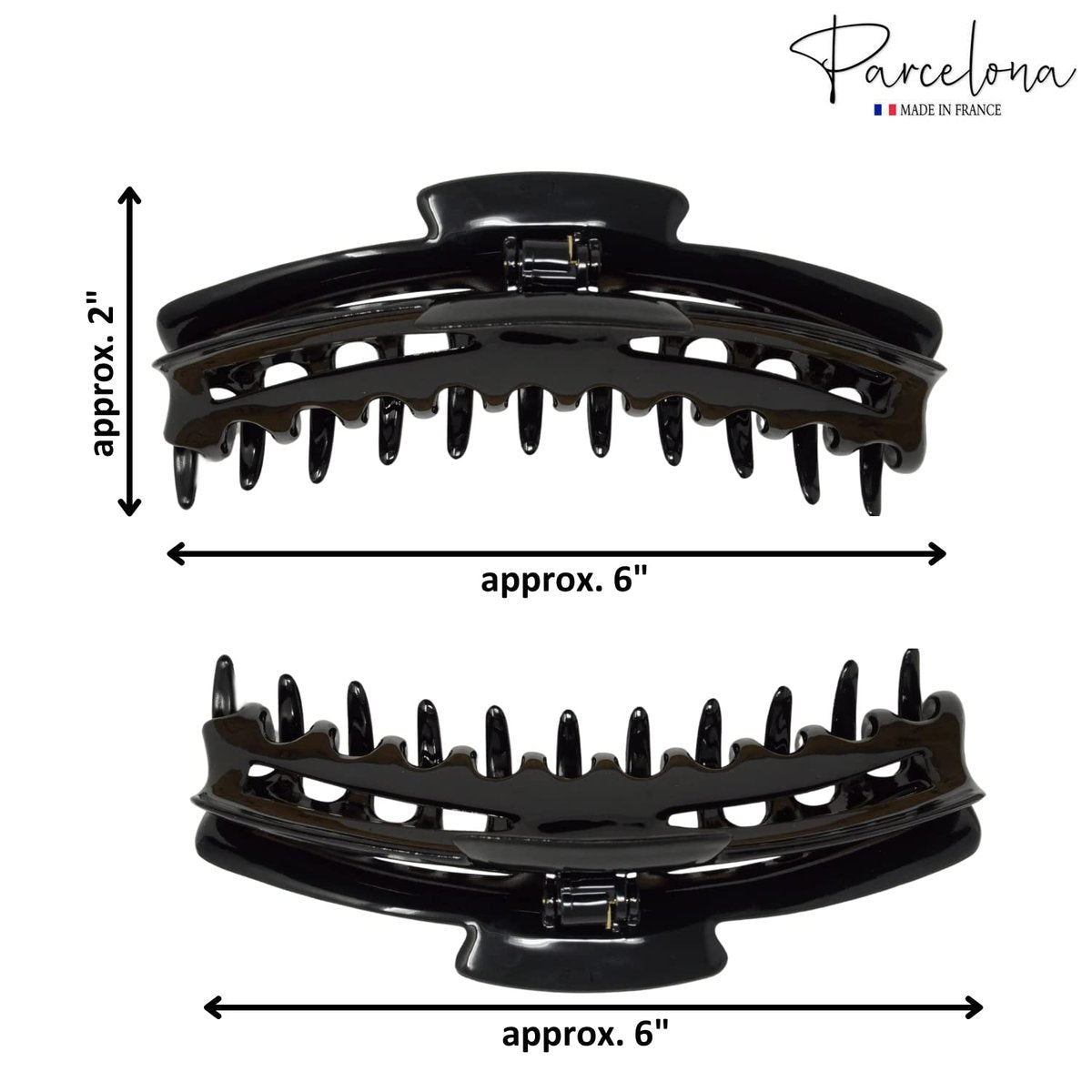 Parcelona French Bend Large Jumbo 6-Inch Black Celluloid Jaw Hair Claw Clip for Women - görsel 9