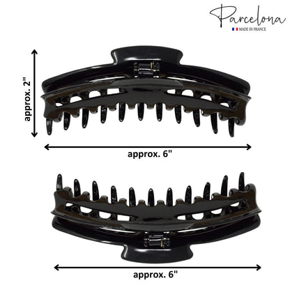 Parcelona French Bend Large Jumbo 6-Inch Black Celluloid Jaw Hair Claw Clip for Women