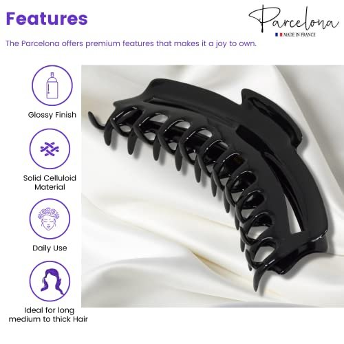 Parcelona French Bend Large Jumbo 6-Inch Black Celluloid Jaw Hair Claw Clip for Women - görsel 4