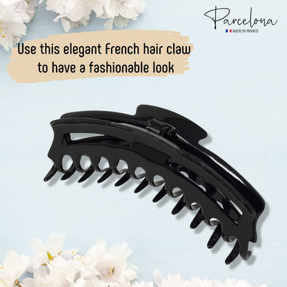 Parcelona French Bend Large Jumbo 6-Inch Black Celluloid Jaw Hair Claw Clip for Women