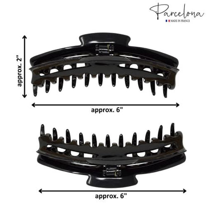 Parcelona French Bend Large Jumbo 6-Inch Black Celluloid Jaw Hair Claw Clip for Women