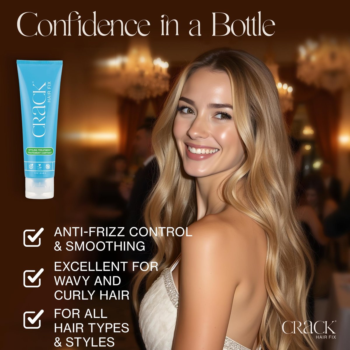 Crack Hair Fix Air Dry Cream - Multi-Tasking Anti-Frizz Leave-In Styling Balm, Protection from Humidity, Chlorine, Heat & Sun, 3 oz (Pack of 3) Avelisse