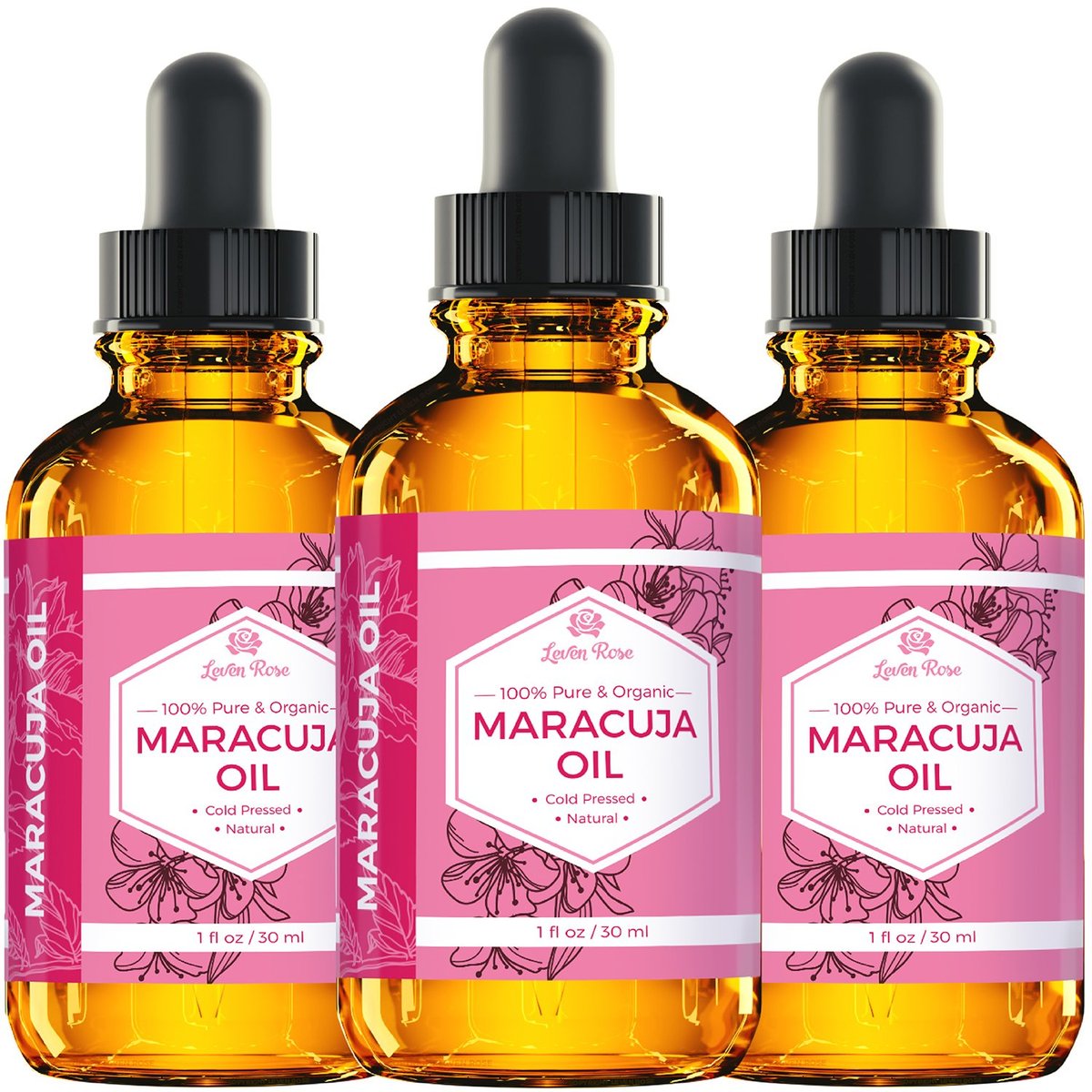 Leven Rose 100% Natural Maracuja Oil (Passion Fruit Seed Oil) for Hair, Skin, and Nails - 1 oz Avelisse