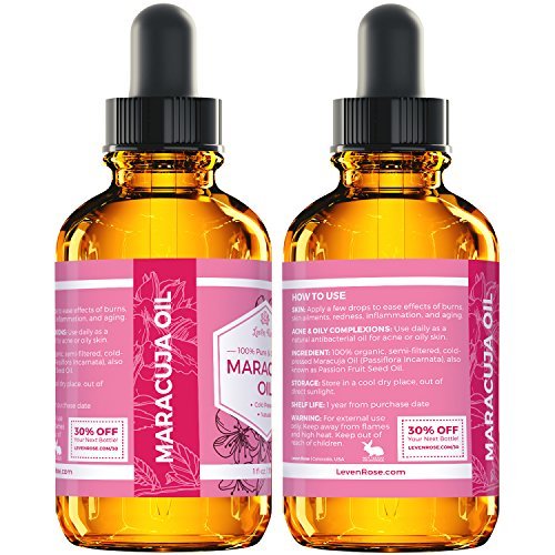 Leven Rose 100% Natural Maracuja Oil (Passion Fruit Seed Oil) for Hair, Skin, and Nails - 1 oz Avelisse