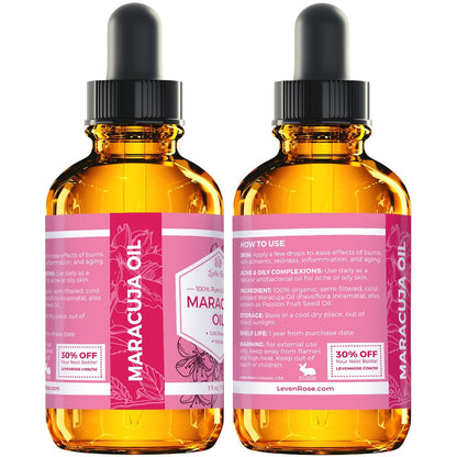Leven Rose 100% Natural Maracuja Oil (Passion Fruit Seed Oil) for Hair, Skin, and Nails - 1 oz Avelisse