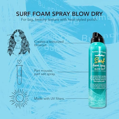 Bumble and bumble. Surf Foam Spray Blow Dry Hair Lightweight Volume Mousse | Adds Beachy Texture + Hold | UV Protection | For Fine to Medium Wavy, Straight Hair Types, 4 Ounce Avelisse