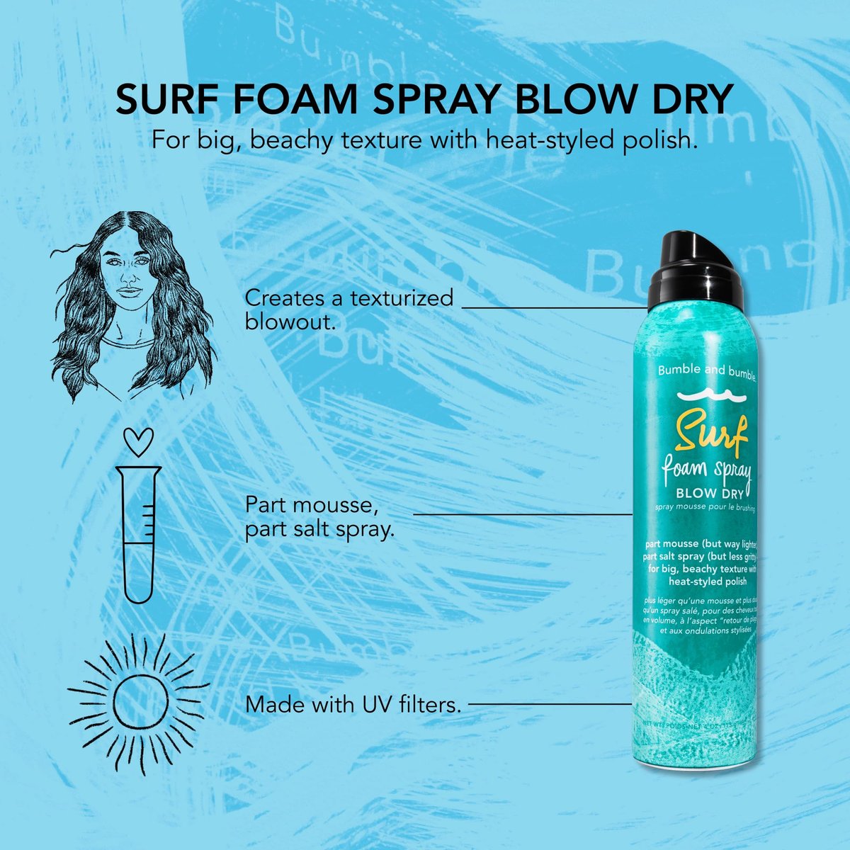 Bumble and bumble. Surf Foam Spray Blow Dry Hair Lightweight Volume Mousse | Adds Beachy Texture + Hold | UV Protection | For Fine to Medium Wavy, Straight Hair Types, 4 Ounce Avelisse