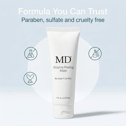 MD Enzyme Peeling Mask for Sensitive Skin - Gentle Exfoliating Gel with Papaya & Pineapple Enzymes - Professional Brightening Peel-Off Mask for Clear Pores and Smooth Texture - 30mL