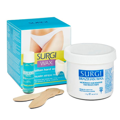 Surgiwax Brazilian Hard Wax Kit 4oz - Professional Waxing Kit for Hair Removal with Pre-Epilation Oil Avelisse