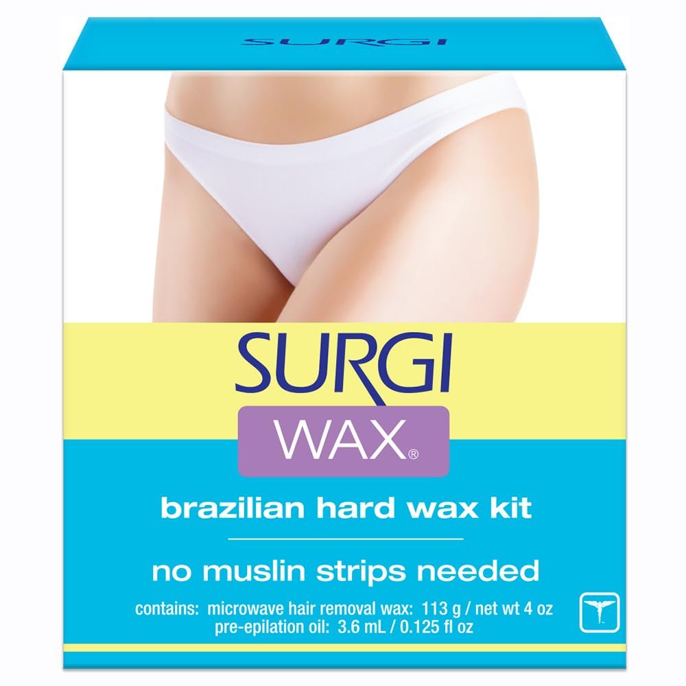 Surgiwax Brazilian Hard Wax Kit 4oz - Professional Waxing Kit for Hair Removal with Pre-Epilation Oil Avelisse