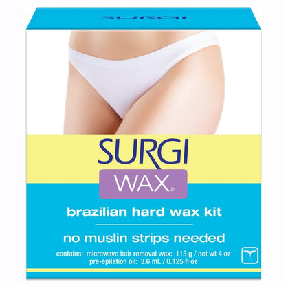 Surgiwax Brazilian Hard Wax Kit 4oz - Professional Waxing Kit for Hair Removal with Pre-Epilation Oil Avelisse