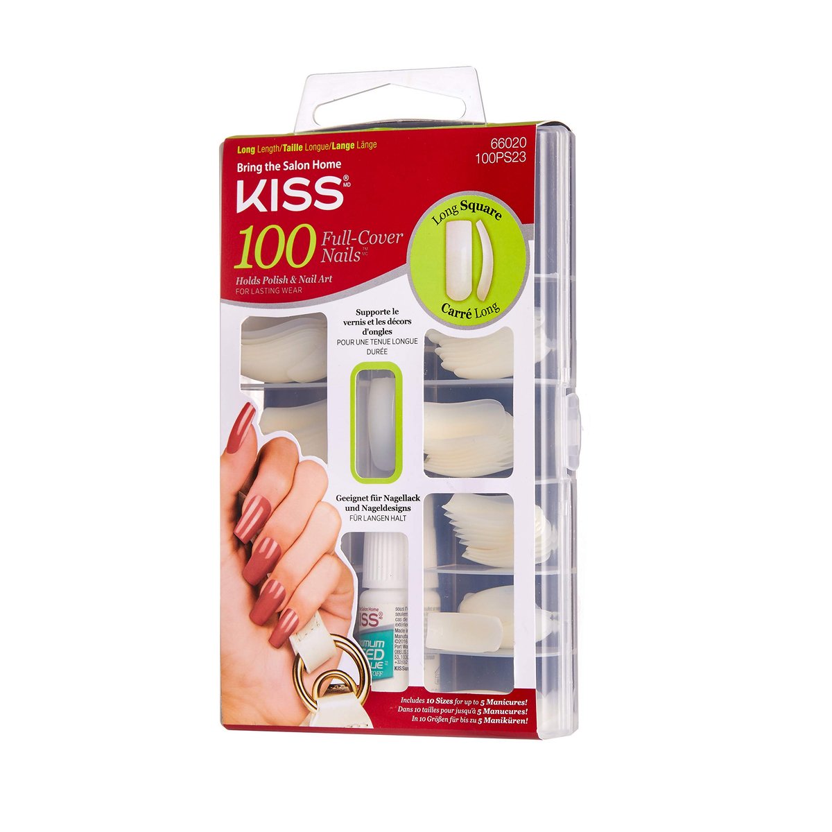 Kiss 100 Acrylic Plain Full-Cover Nails, Active Long Square - White, 100-Piece Assortment - görsel 3