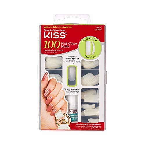 Kiss 100 Acrylic Plain Full-Cover Nails, Active Long Square - White, 100-Piece Assortment - görsel 2