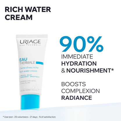 Uriage Rich Water Cream – Intense 24H Moisturizer with Hyaluronic Acid, Non-Comedogenic Face Cream for Radiant Skin Avelisse