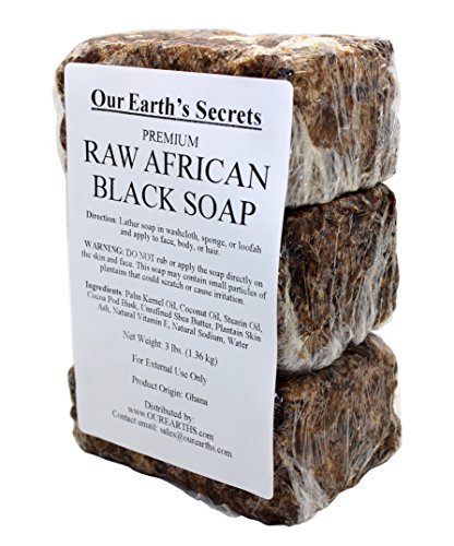 Our Earth's Secrets Premium Natural Raw African Black Soap - 3 lb Bulk Size for Face & Body Avelisse